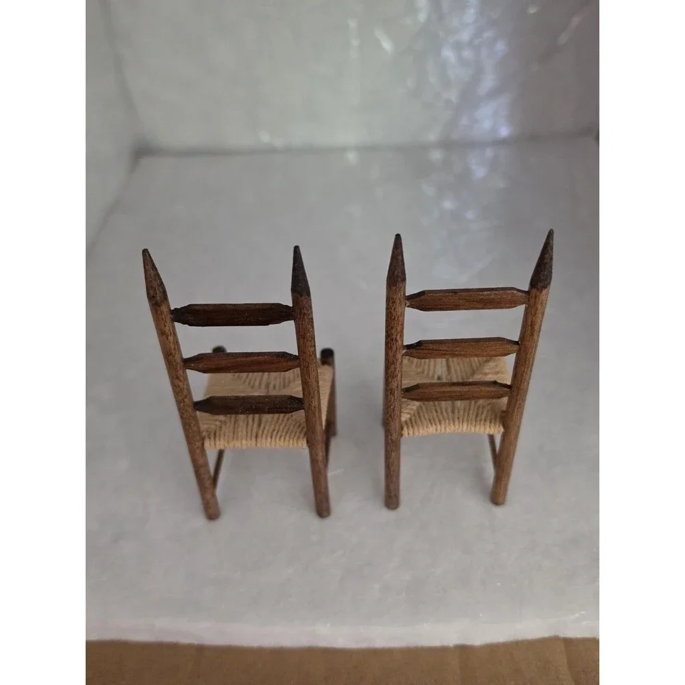 Vintage Ed Whitten Country Pine Dollhouse Table 2 Chairs 1:12 Scale Set